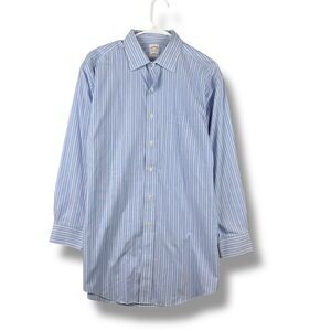 Brooks Brothers Dress Shirt Mens 16.5-32 L Blue Striped Long Sleeve Button Down